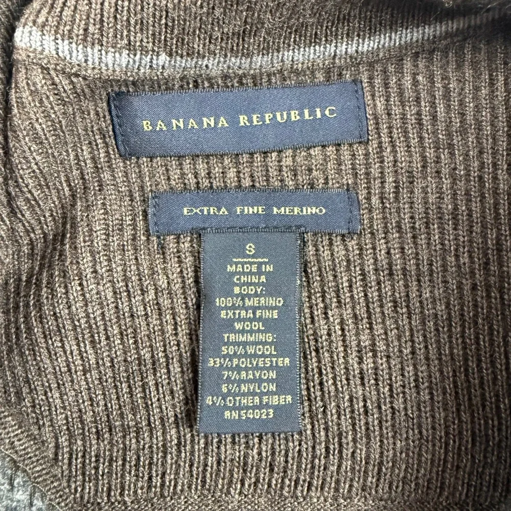 Banana Republic Wool Blend Full Zip Sweater Mens S Brown Mock Neck